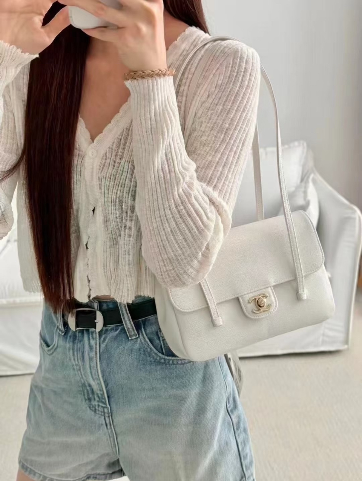 CHANEL 샤넬 싱글 플랩백 제니백 preppy coco 캐비어 22cm