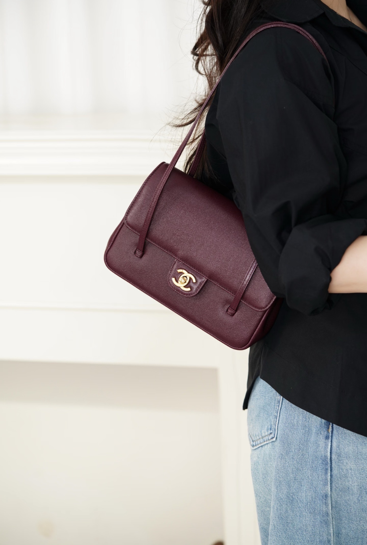 CHANEL 샤넬 싱글 플랩백 제니백 preppy coco 캐비어 22cm