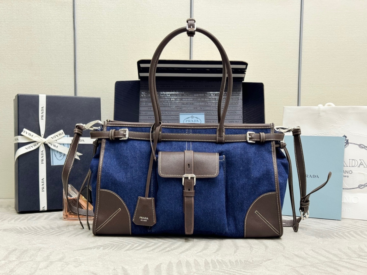 PRADA 프라다 보니 라지 핸드백 38cm (데님)