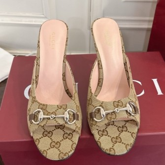 GUCCI 구찌 여성 홀스빗 미들힐 슬라이드 샌들