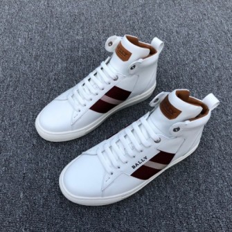 BALLY 발리 멘즈 카프레더 하이 탑 트레이너 인 화이트