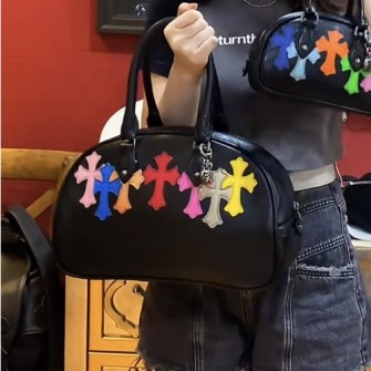 CHROME HEARTS 크롬하츠 Cemetery 세메터리 크로스 채색패치 짐백 볼링백 32cm (925실버) #K676-1